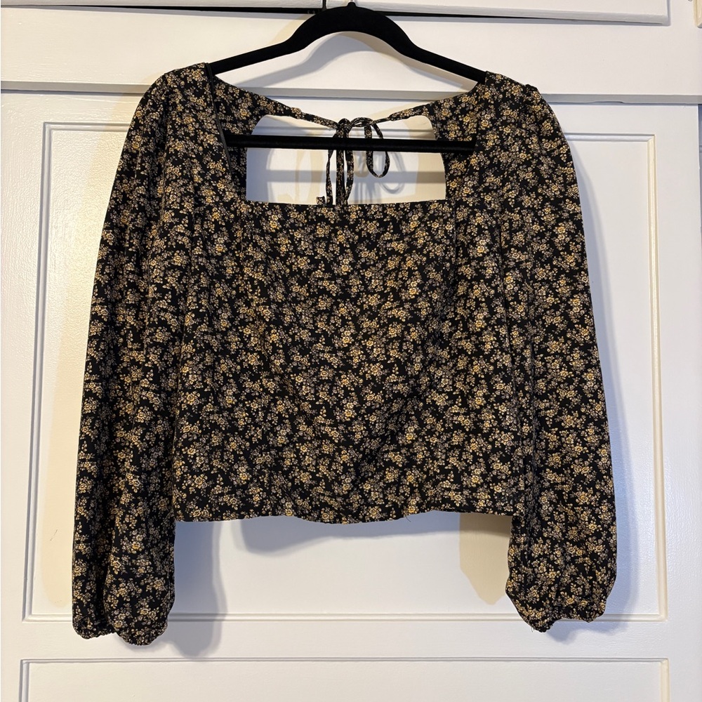 Levi's Black Floral Square-Neck Long-Sleeve Crop Top